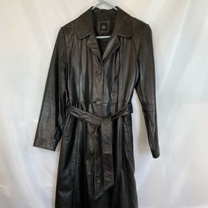 EUC Vintage Cuero Argentine Genuine Leather Coat Midi length Black w/belt Size S